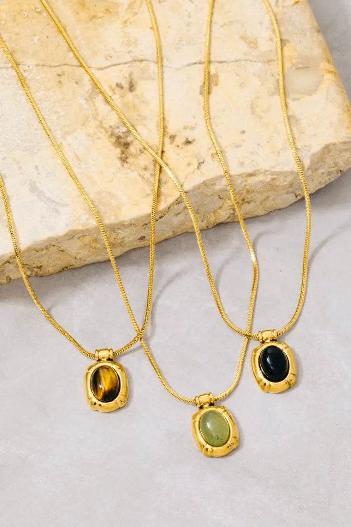 Snake Chain Gold Bezel Stone Pendant Necklace by Fame Accessories