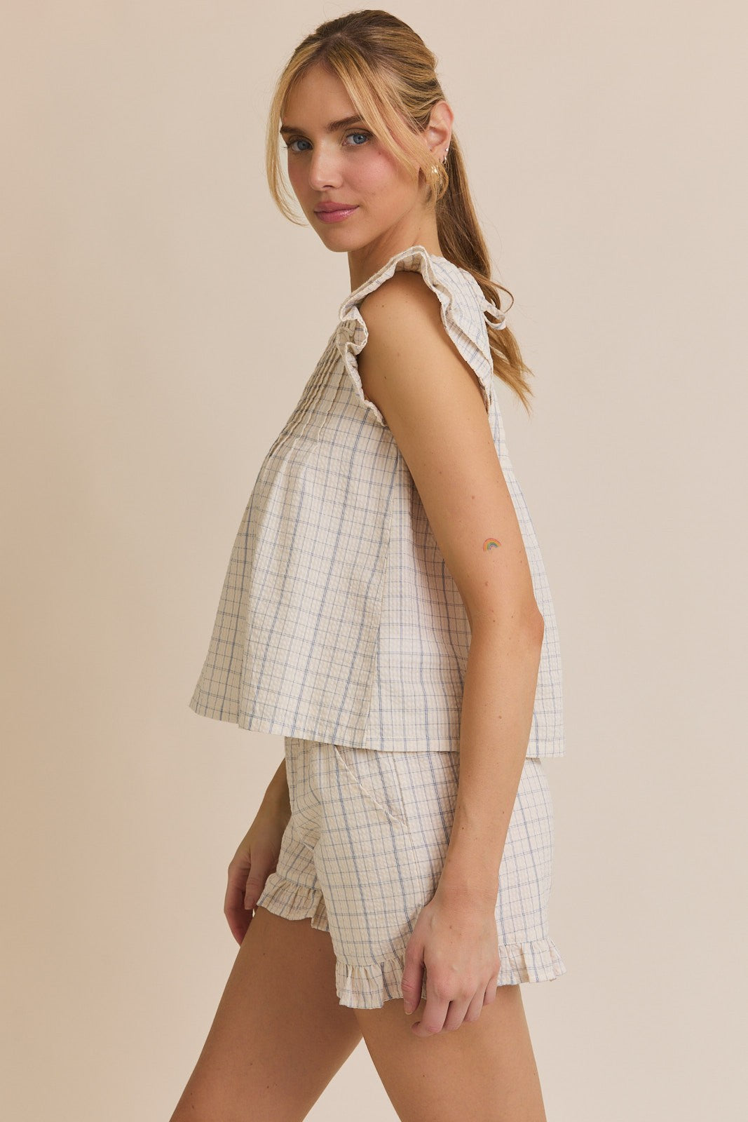Shorts de Algodón a Cuadros con Dobladillo de Volantes - Estilo Casual