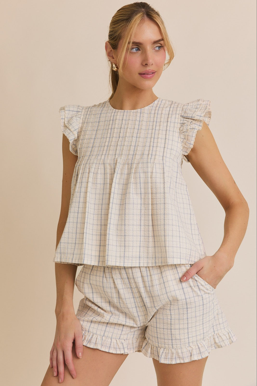 Shorts de Algodón a Cuadros con Dobladillo de Volantes - Estilo Casual