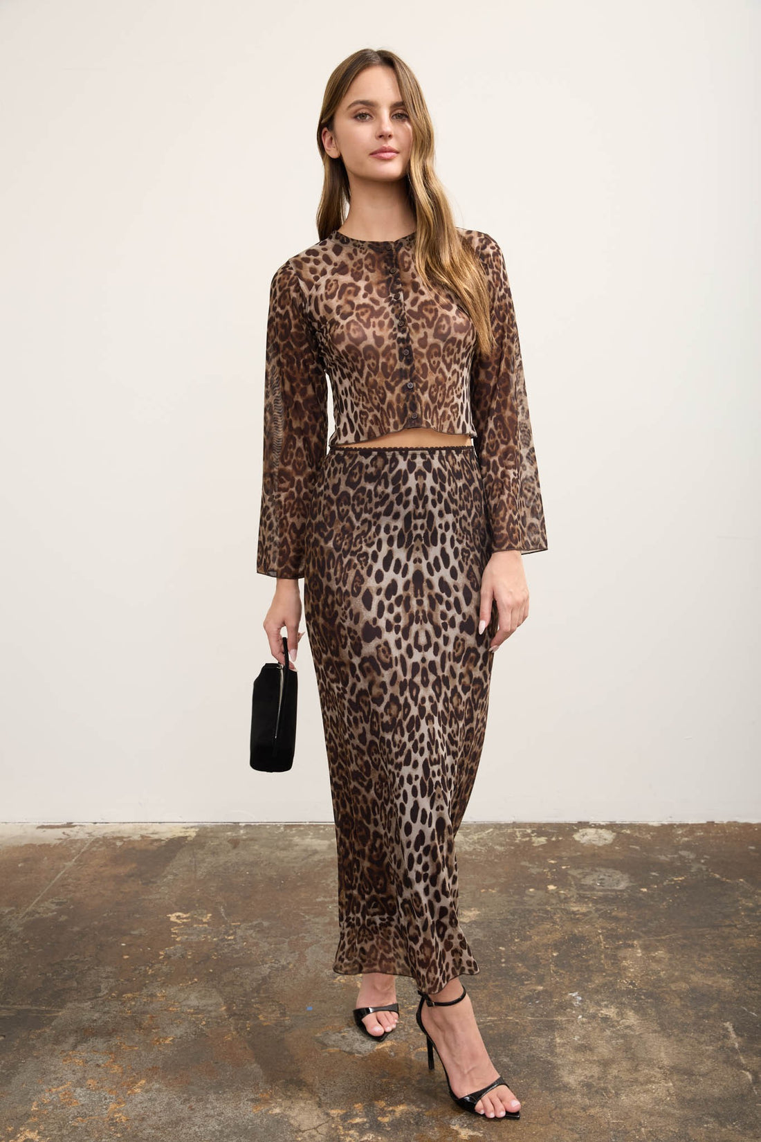 Falda Midi de Malla con Estampado de Leopardo