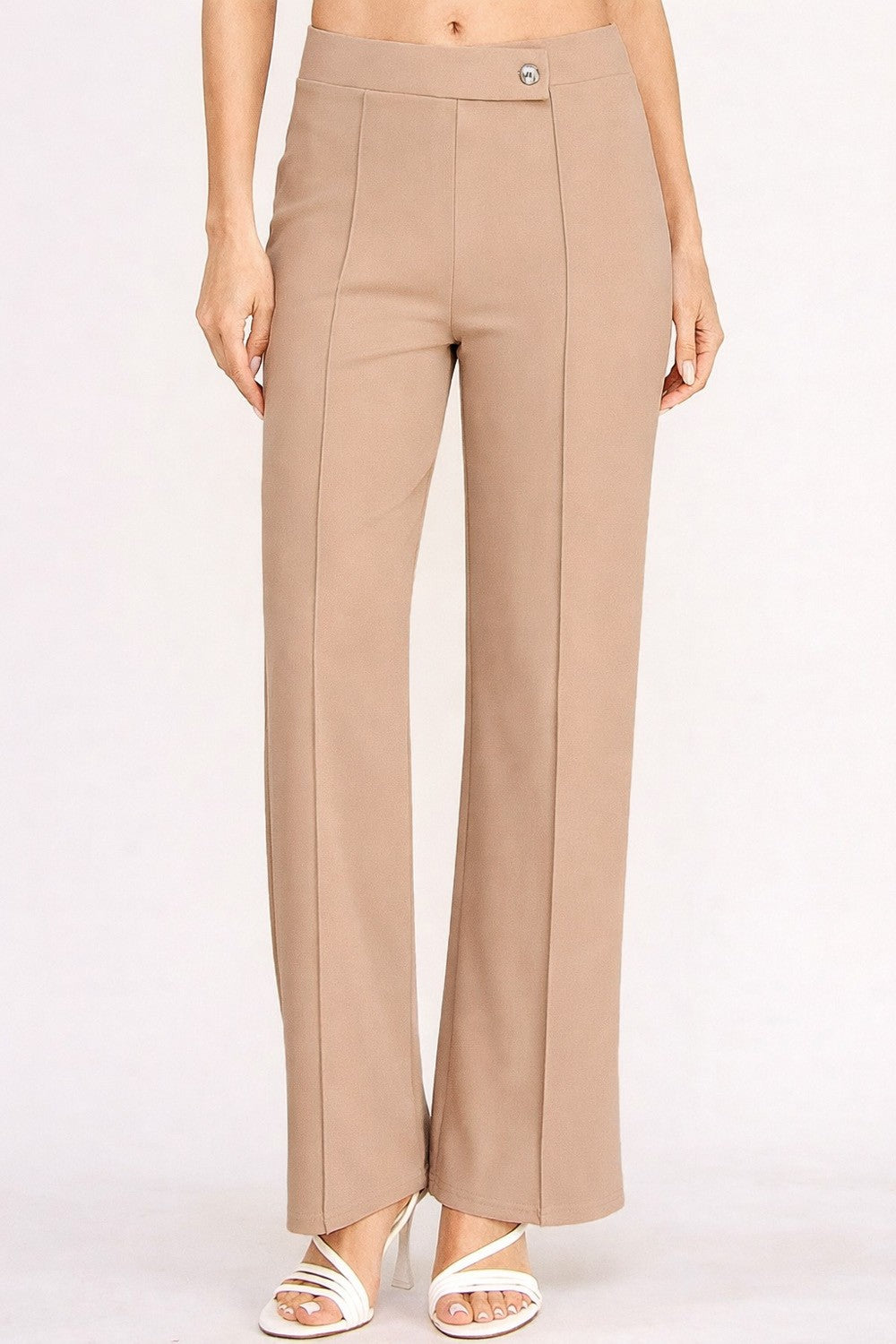 Pantalones de Tiro Alto con Pliegues y Botones - Estilo Boutique