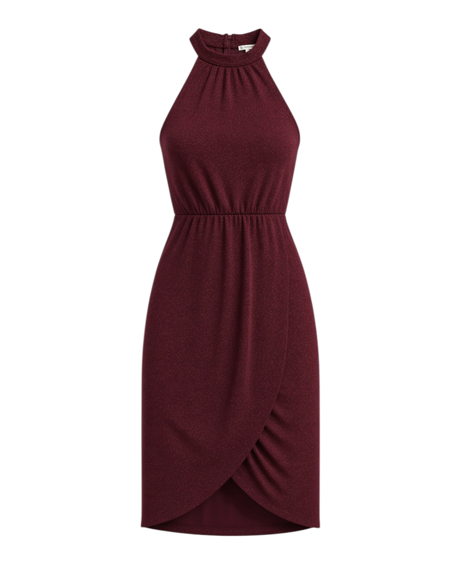 Maxi vestido Yanet Collective color borgoña con cuello halter, cintura fruncida y falda cruzada elegante