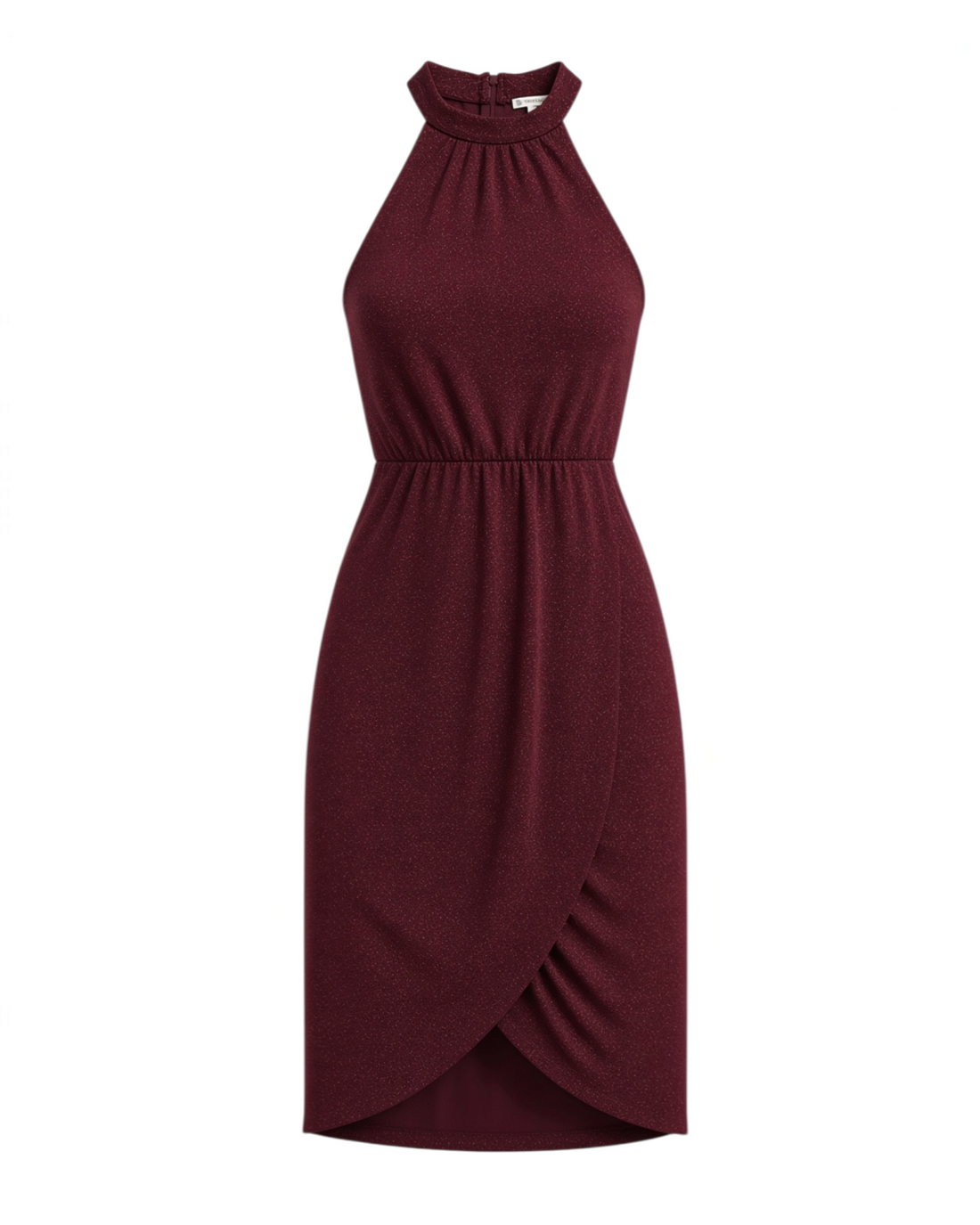 Maxi vestido Yanet Collective color borgoña con cuello halter, cintura fruncida y falda cruzada elegante
