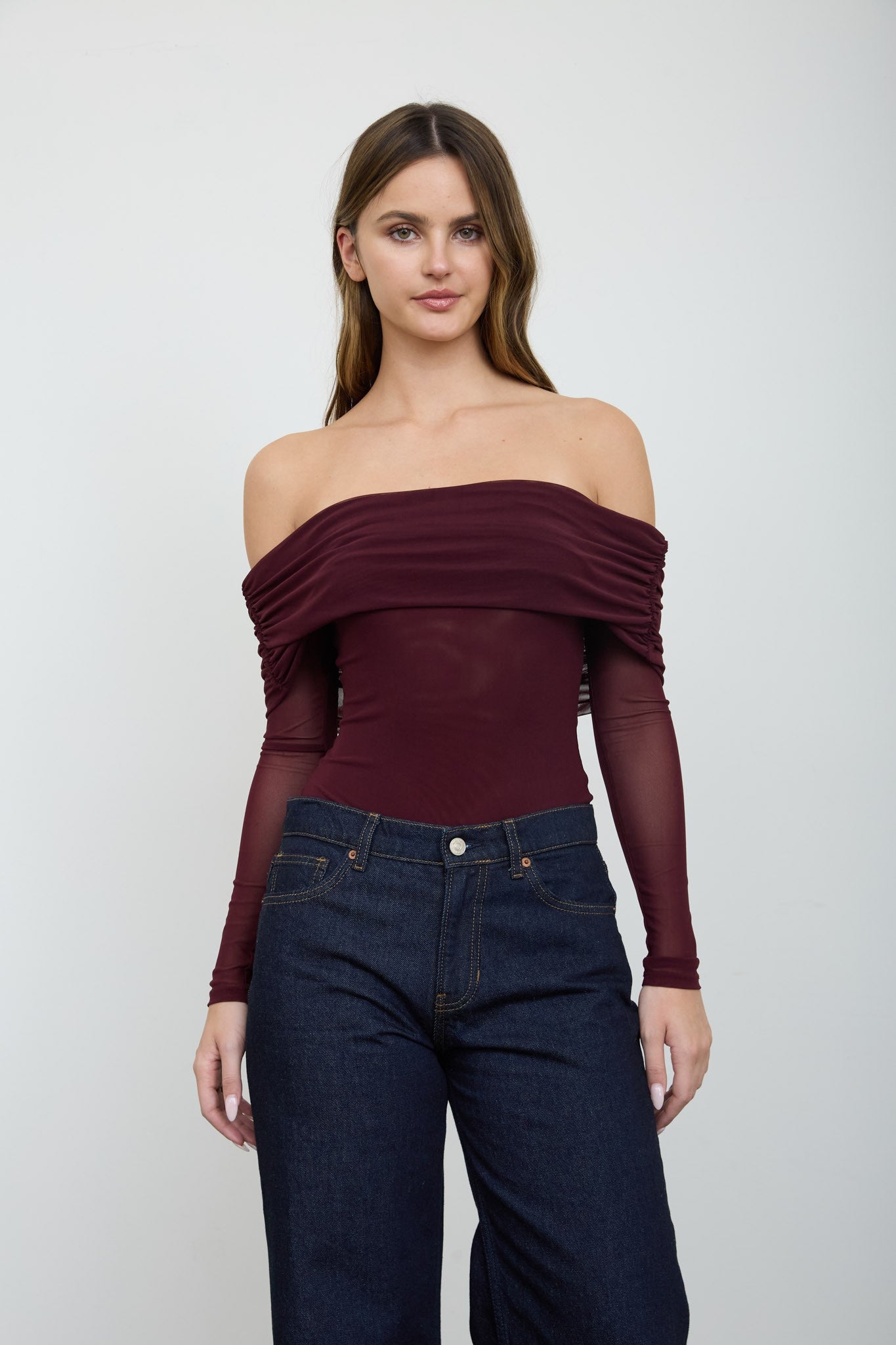 Body de Malla Transparente con Hombros Descubiertos - Estilo Boutique