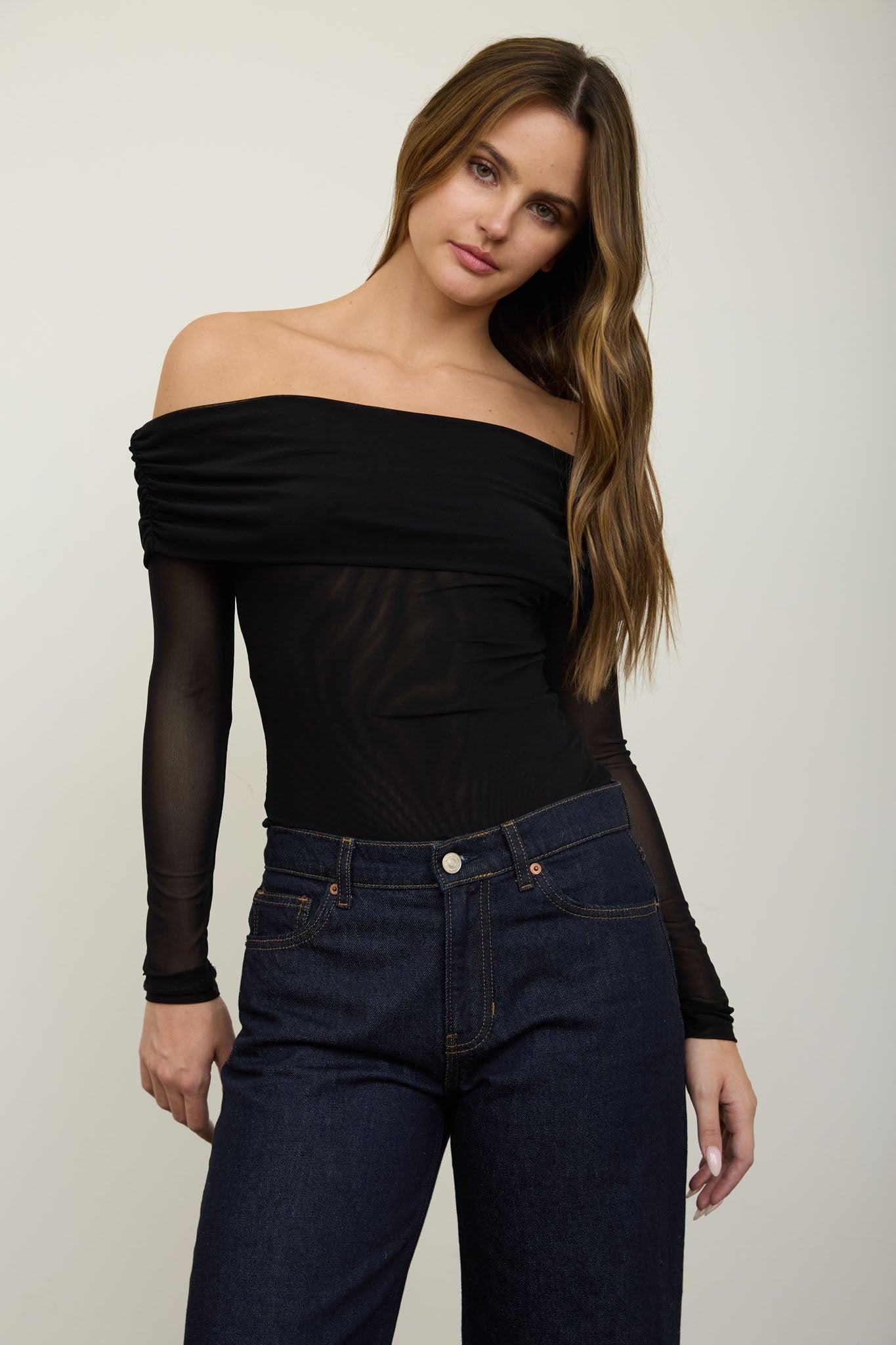 Body de Malla Transparente con Hombros Descubiertos - Estilo Boutique