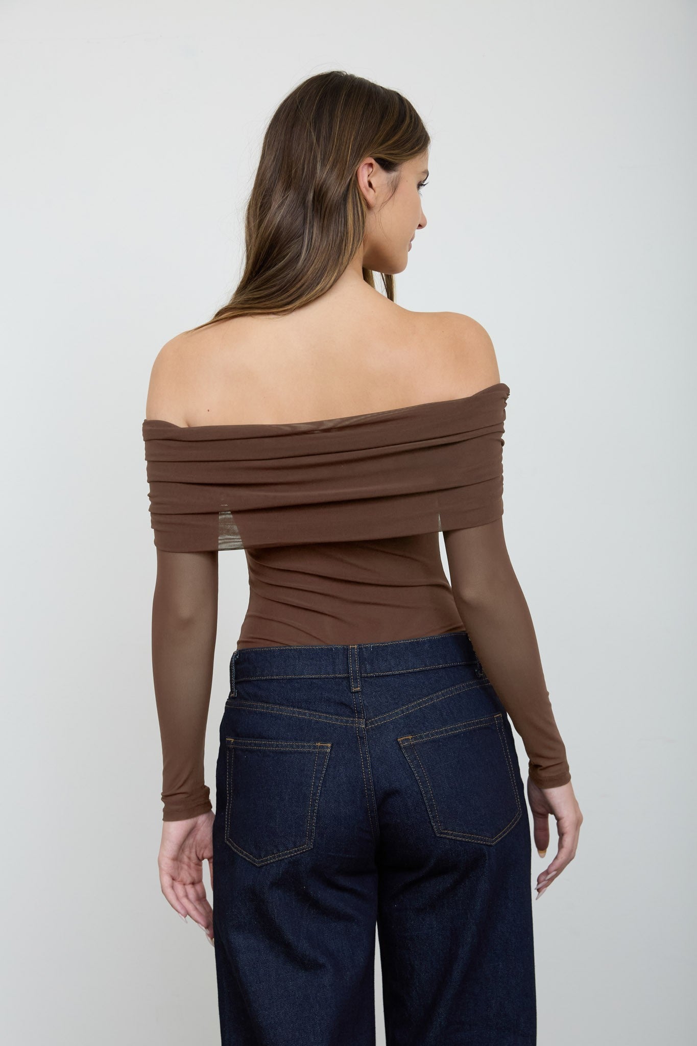 Body de Malla Transparente con Hombros Descubiertos - Estilo Boutique