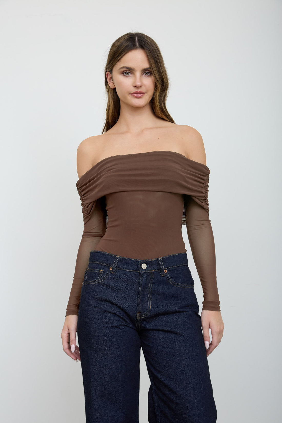 Body de Malla Transparente con Hombros Descubiertos - Estilo Boutique