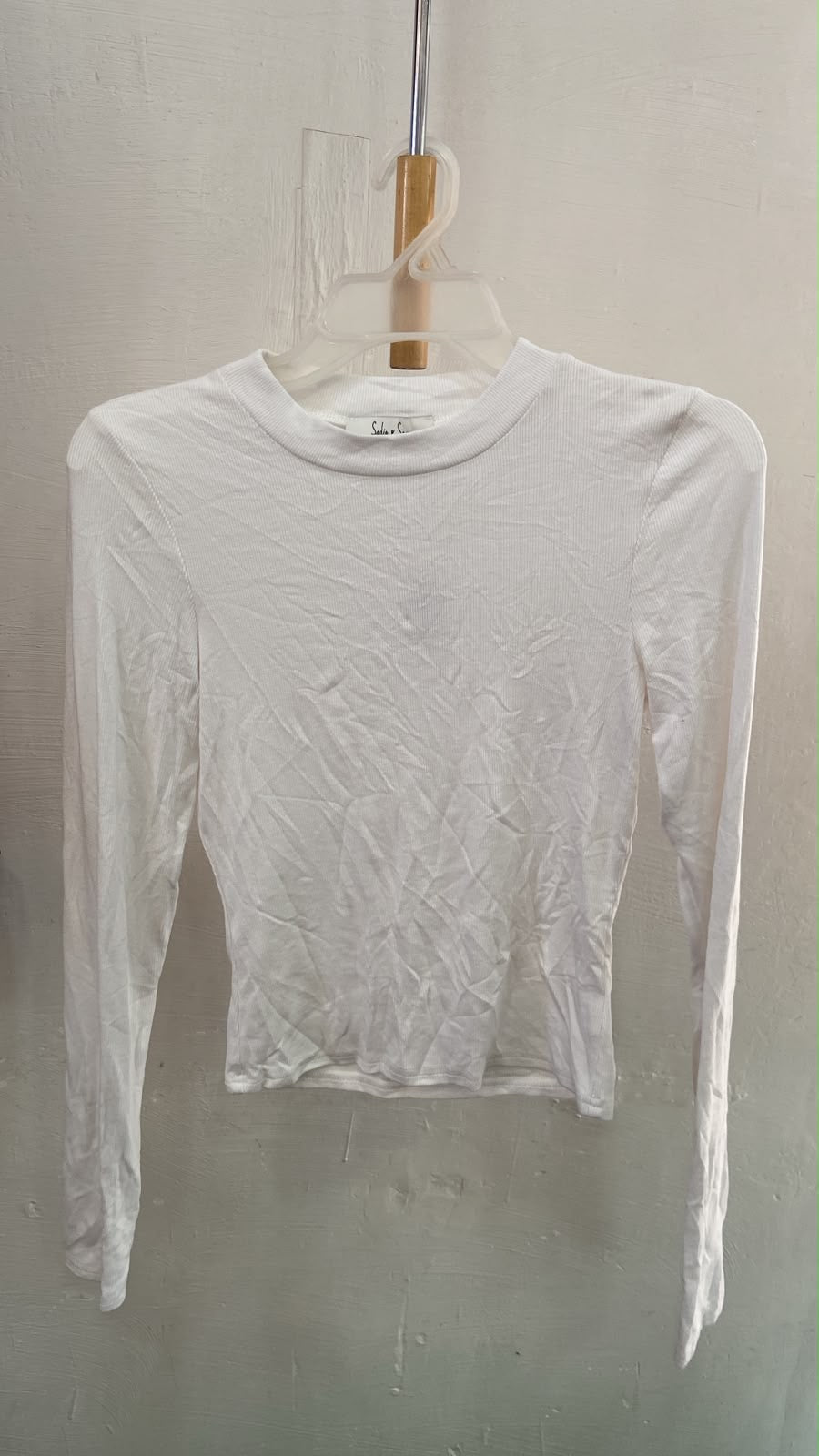 Top Ajustado de Manga Larga en Blanco con Textura Acanalada