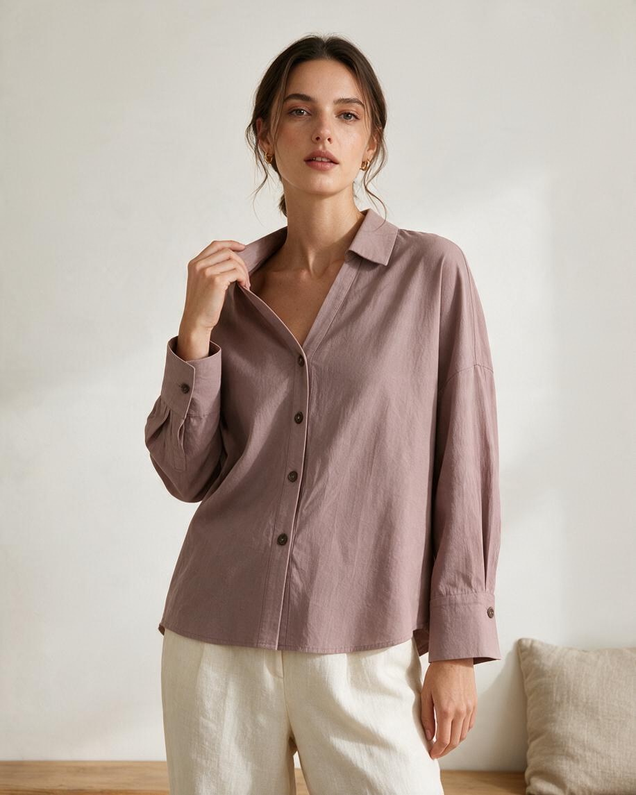 Blusa de Botones Texturizada en Tono Tierra - Estilo Boutique