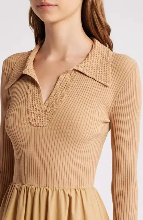 Vestido Beige Falda Linea A Manga larga by Yanet Collective