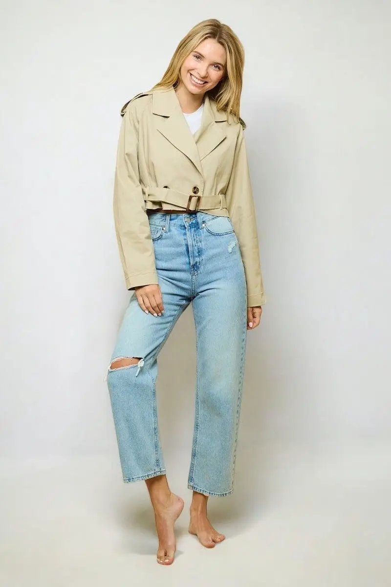 Chaqueta Trench Corta Khaki Beige by Yanet Collection