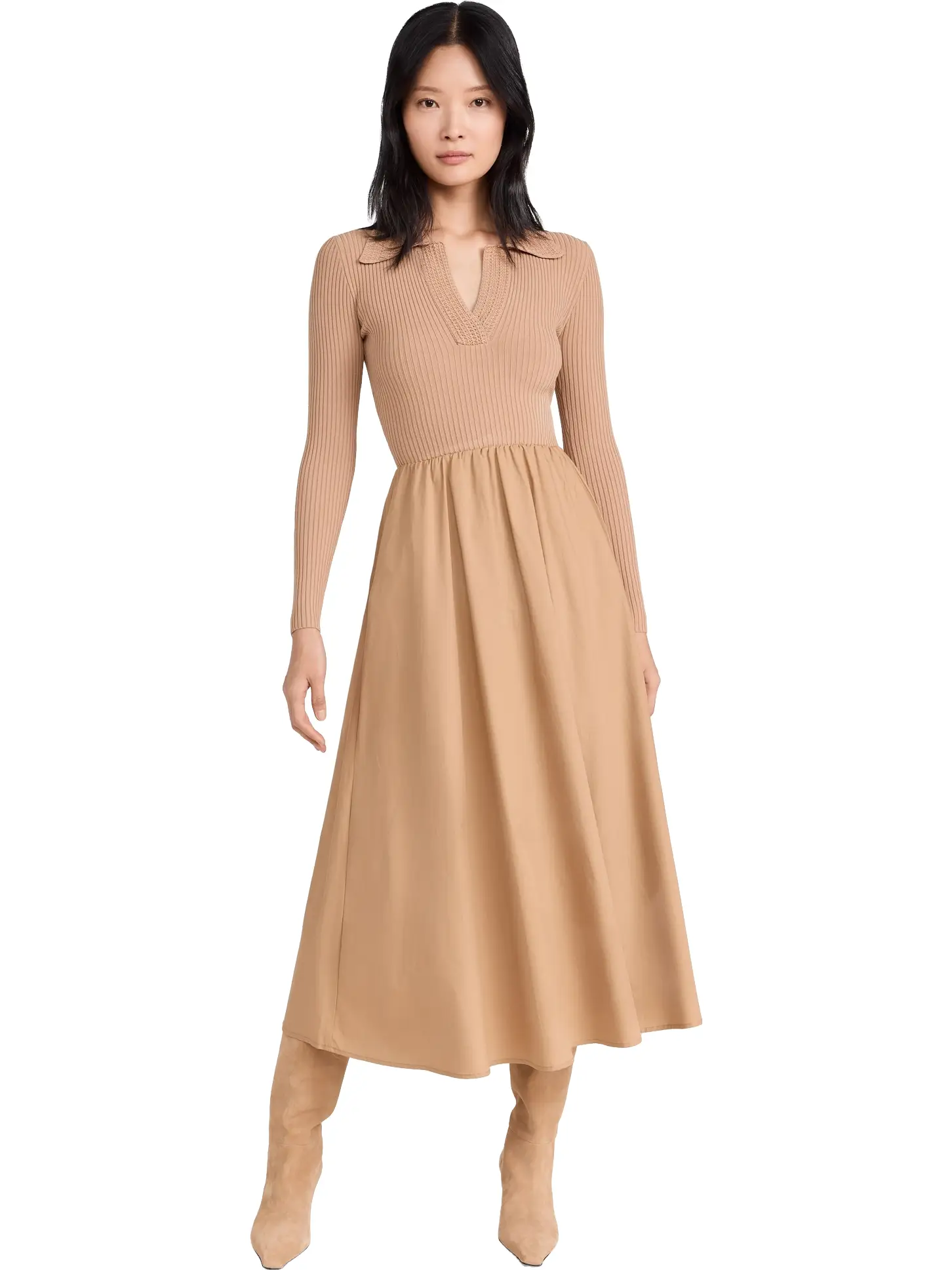 Vestido Beige Falda Linea A Manga larga by Yanet Collective