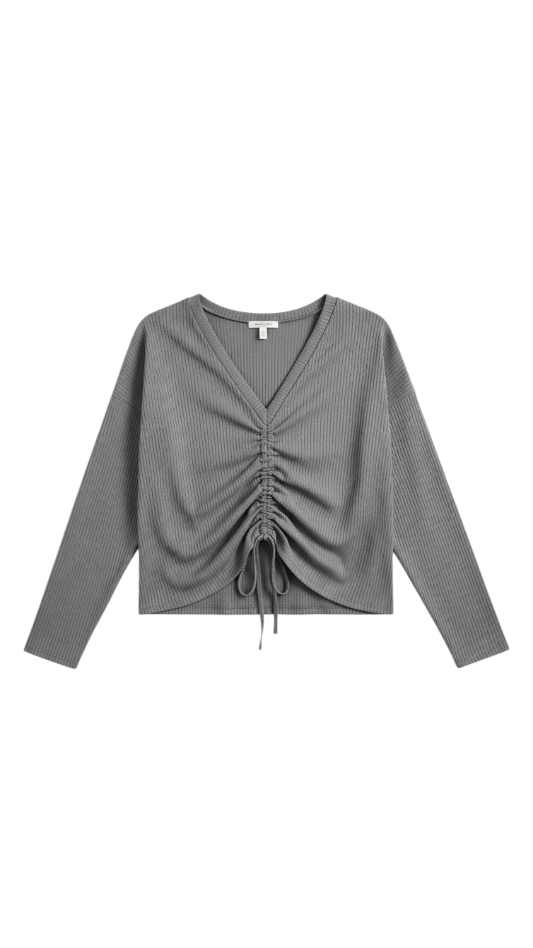 Top de Punto Acanalado Gris con Escote Bardot - Estilo Boutique