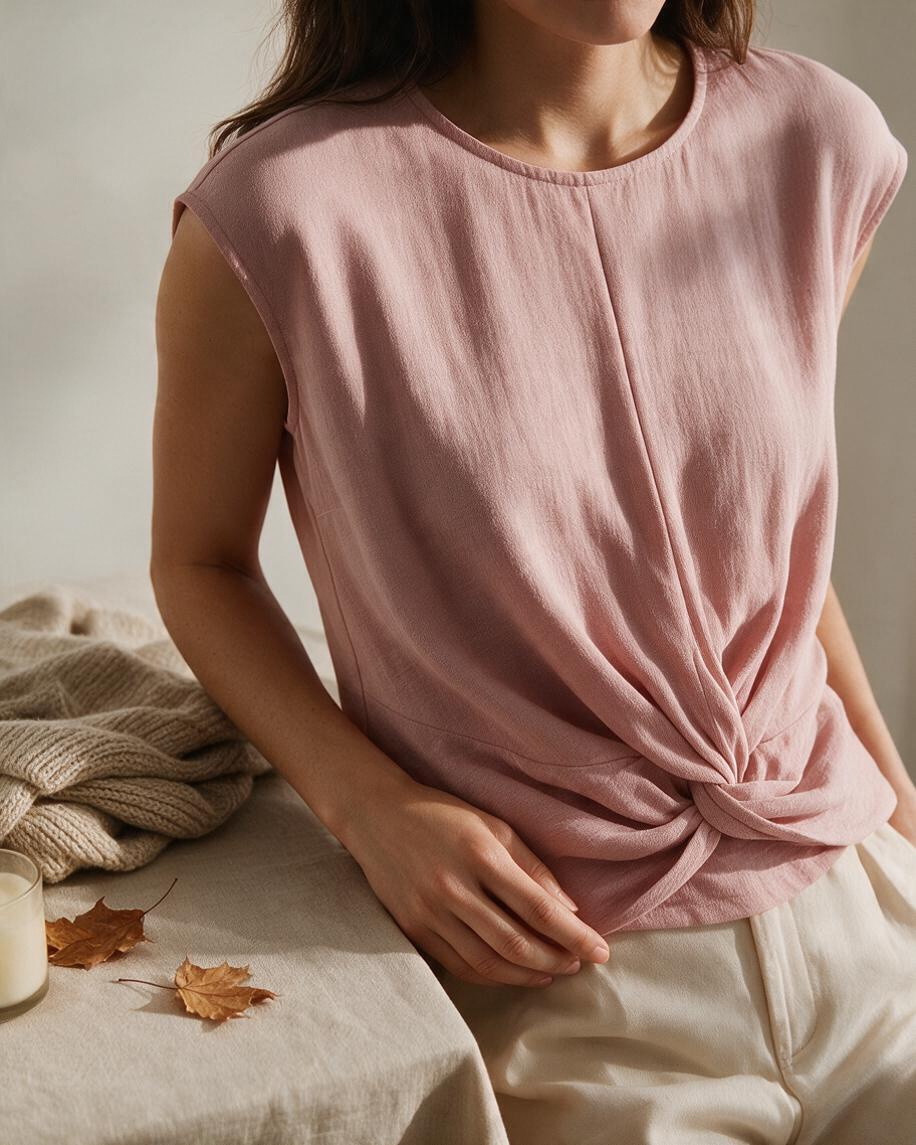 Top con Nudo Color Rosa Pastel Claro