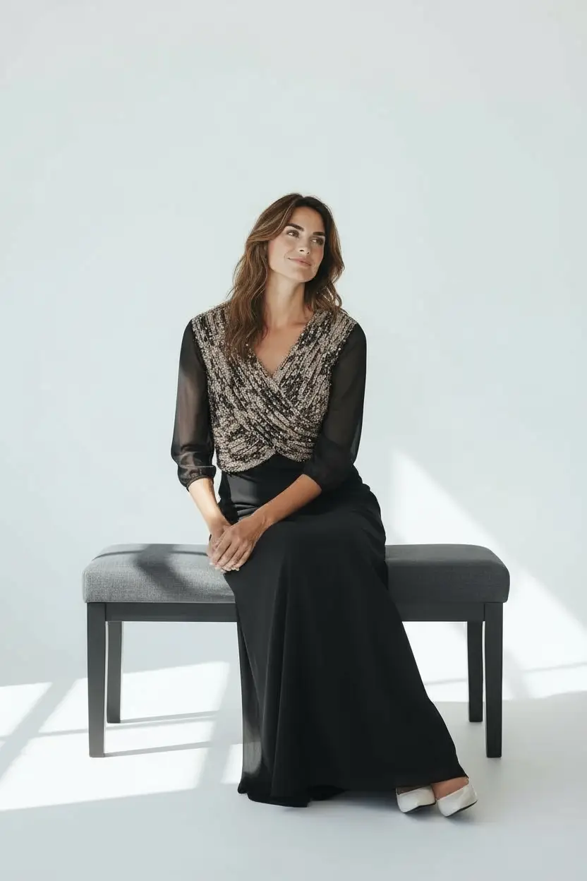 Vestido negro manga larga largo by Yanet Collective