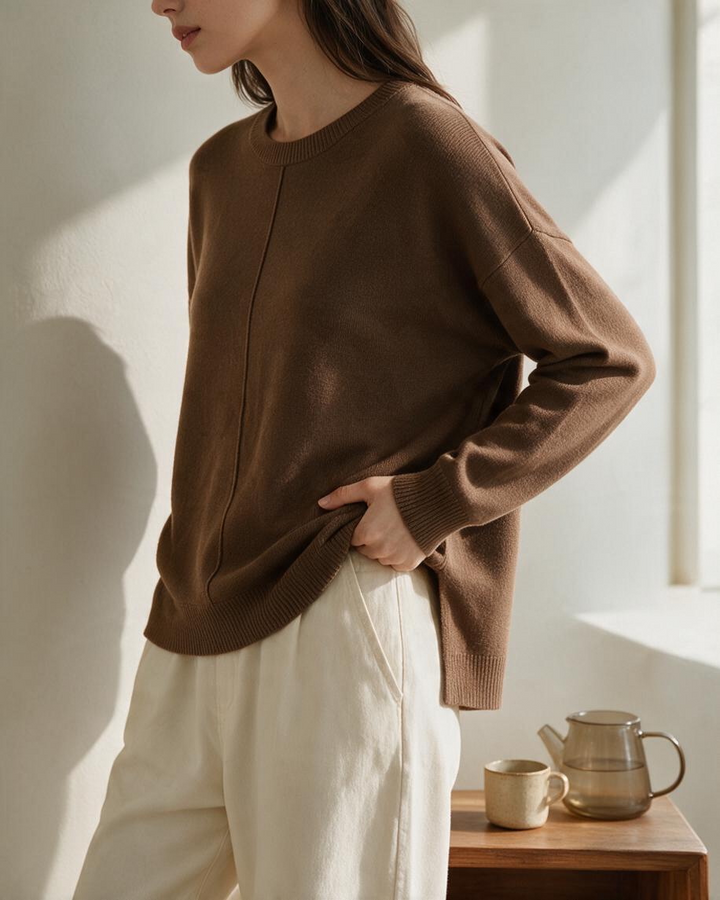 Suéter de Punto en Tono Tierra con Detalle Acanalado - Estilo Boutique