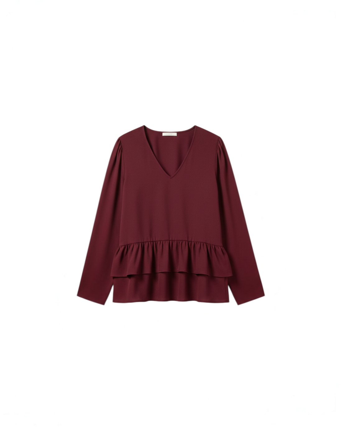 Blusa roja Yanet Collective con escote en V, mangas largas y detalle de volantes en el bajo en tejido ligero