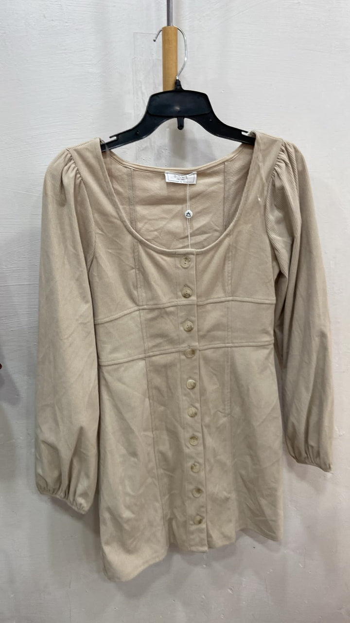 Blusa Beige de Manga Larga con Mangas Abullonadas - Estilo Boutique