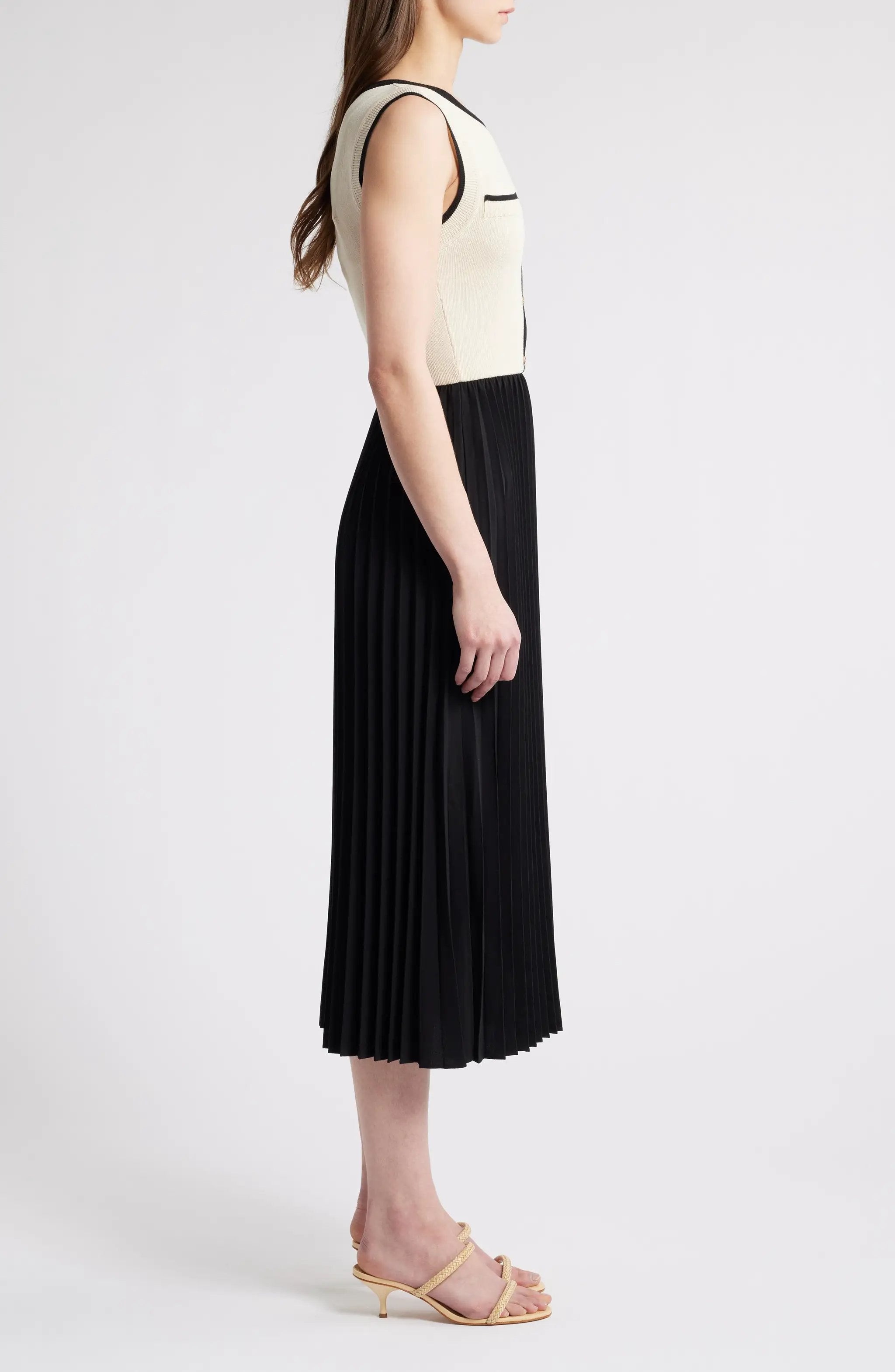 Vestido Maxi Fada Negra Top Beige Abotonado by Yanet Collective