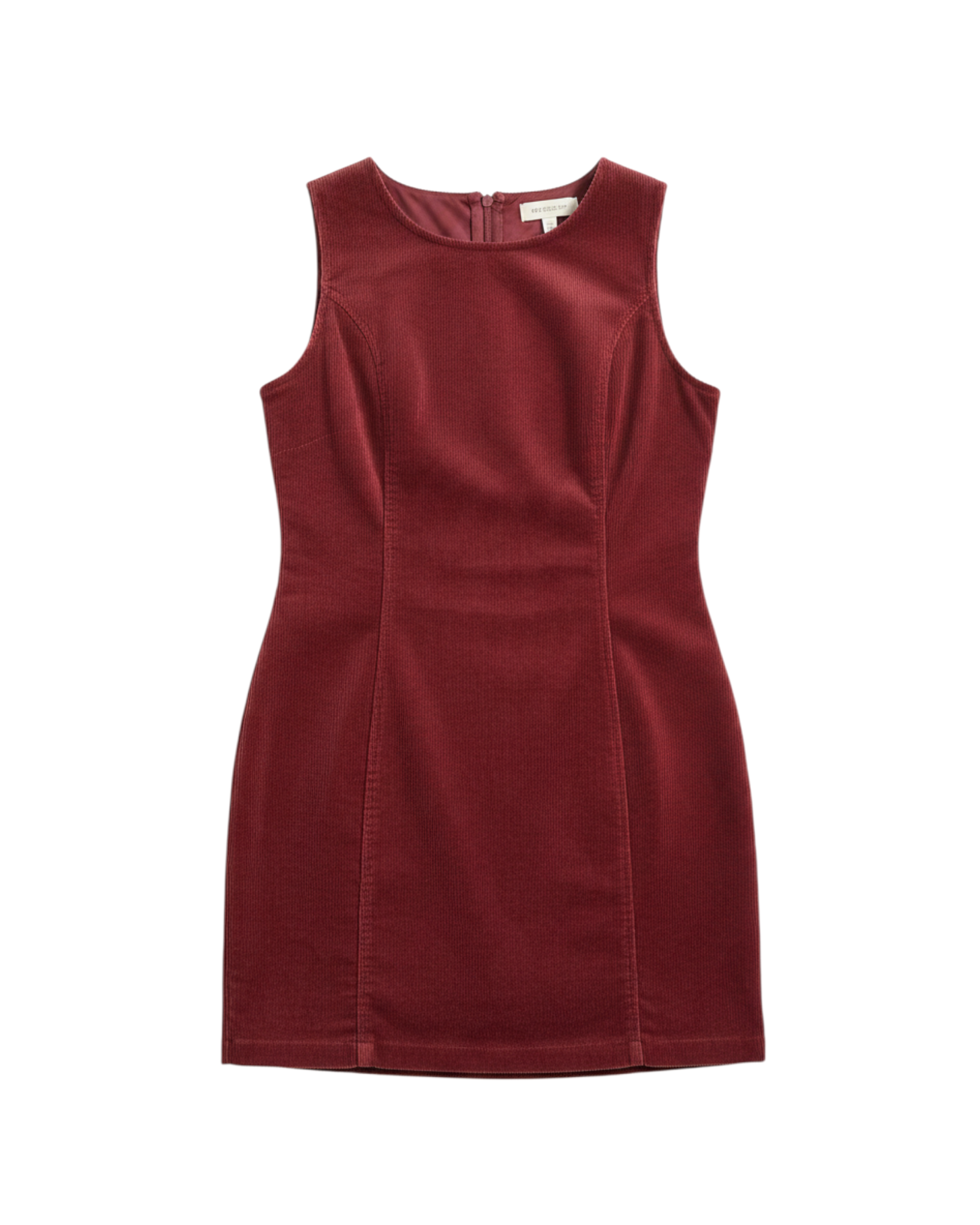 Vestido corto ajustado sin mangas de Yanet Collective en color rojo con textura de pana y cierre trasero
