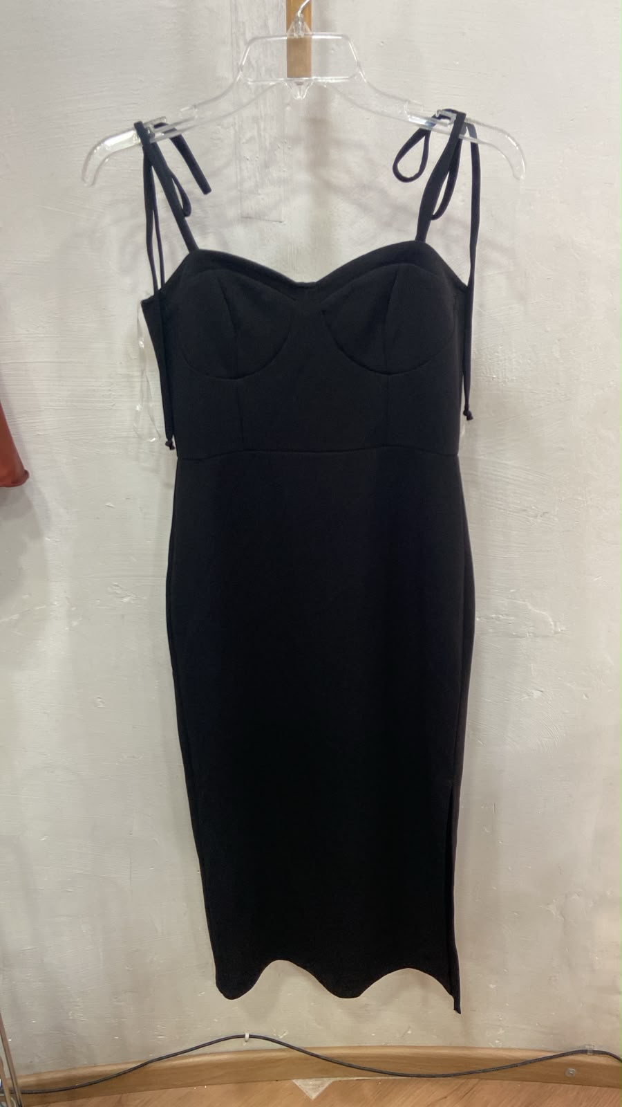 Black Strapless Bodycon Dress with Tie Straps