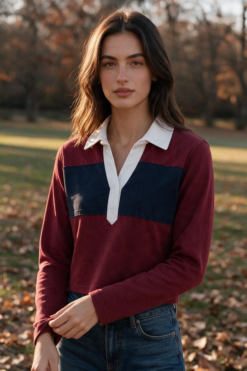 Polo de Manga Larga en Burdeos y Azul Marino - Estilo Boutique