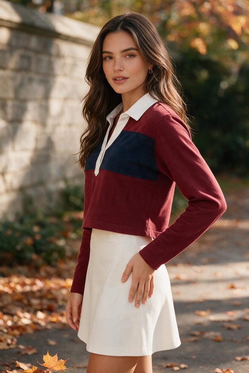 Polo de Manga Larga en Burdeos y Azul Marino - Estilo Boutique