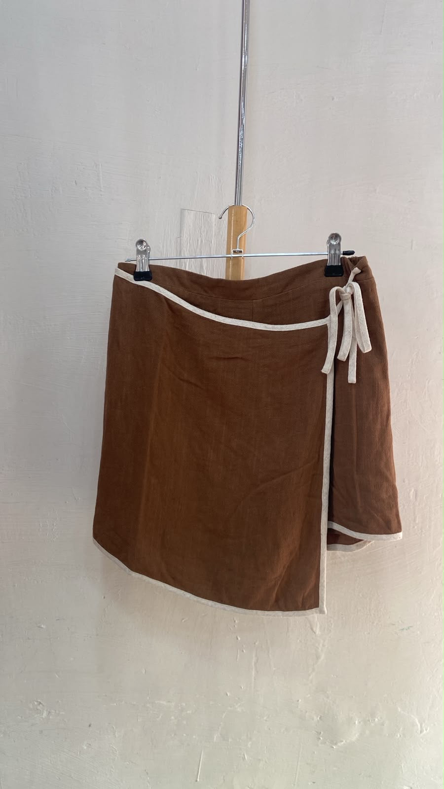 Brown Wrap Skirt with Contrast Trim