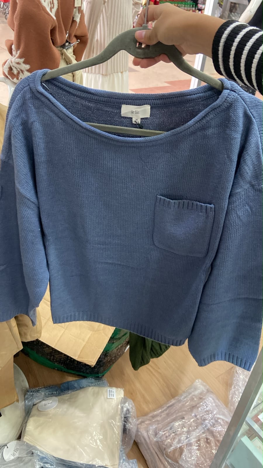 Suéter Corto Azul de Manga Larga con Bolsillo - Estilo Boutique