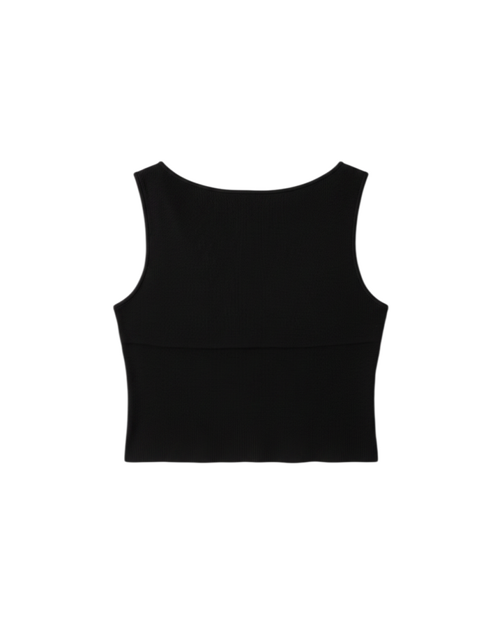 Top corto negro sin mangas de Yanet Collective con diseño ajustado y cuello redondo en tejido suave
