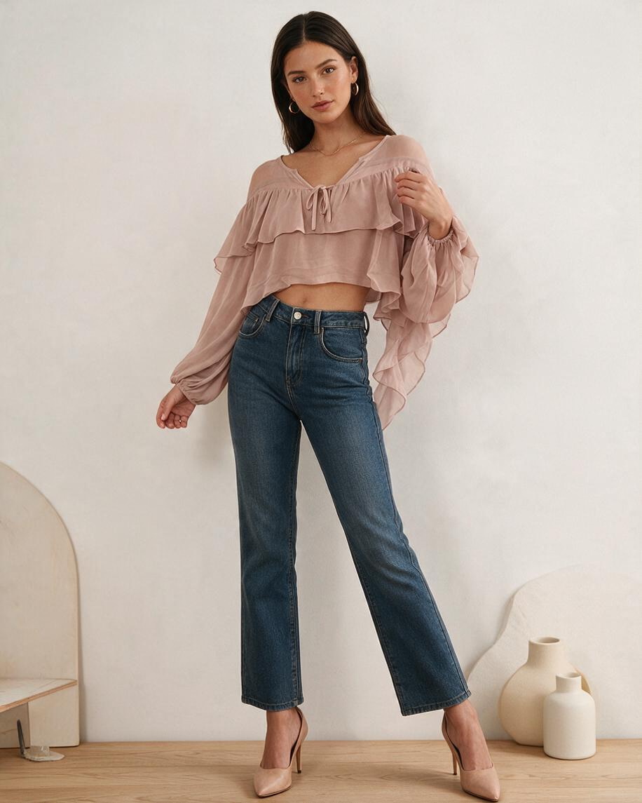 Blusa Melocotón con Volantes y Lazo - Estilo Boutique