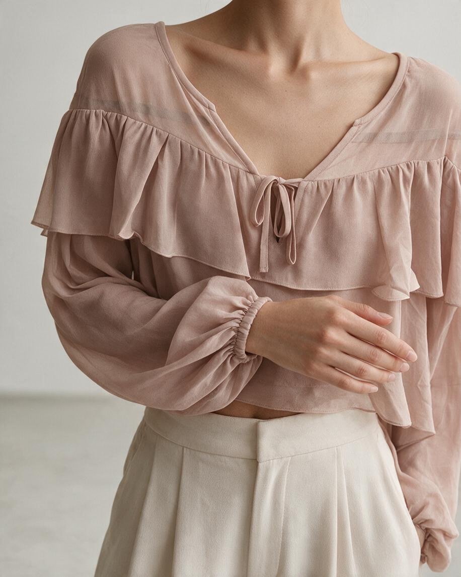 Blusa Melocotón con Volantes y Lazo - Estilo Boutique