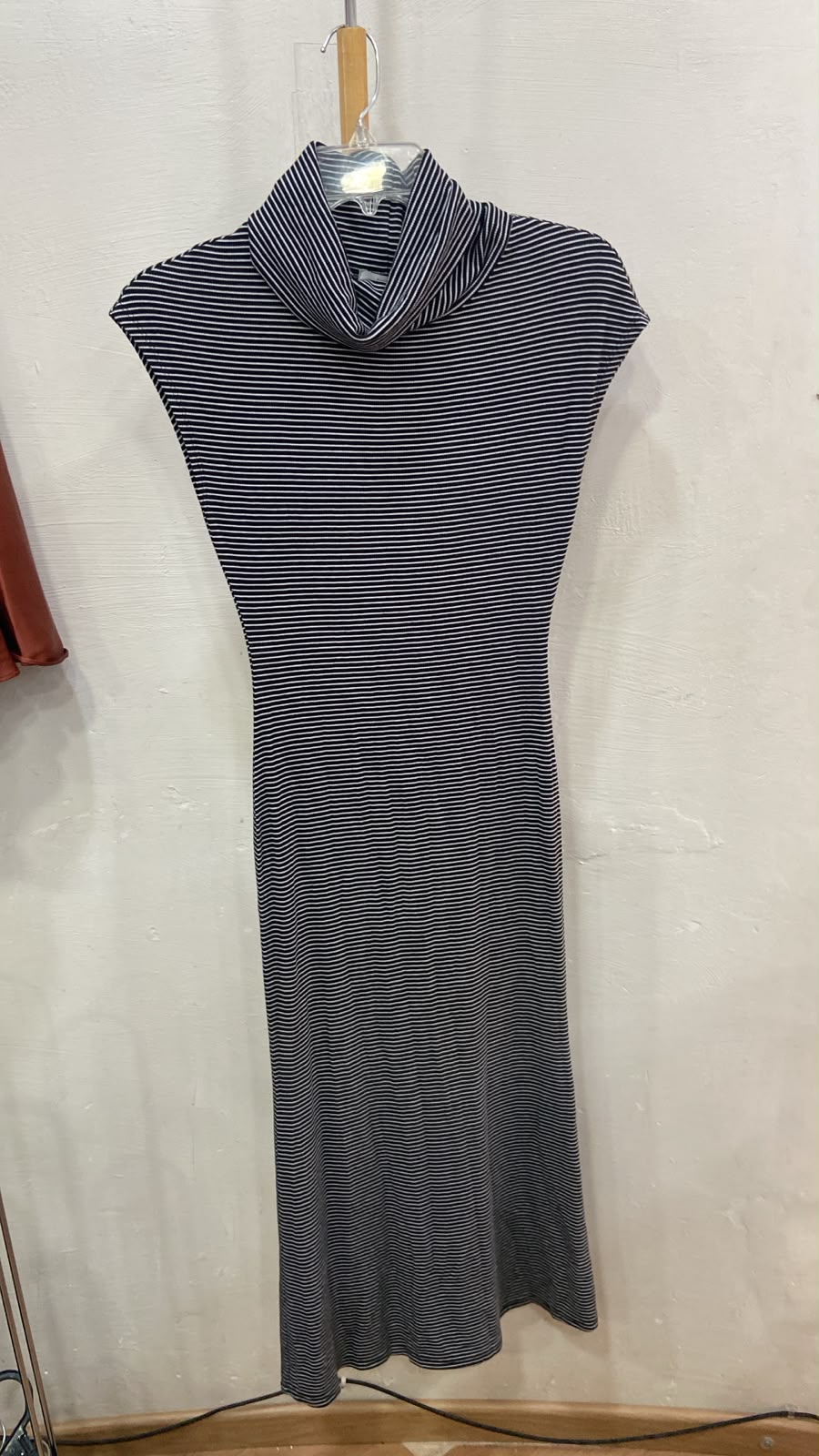 Gray Striped Turtle Neck Maxi Dress