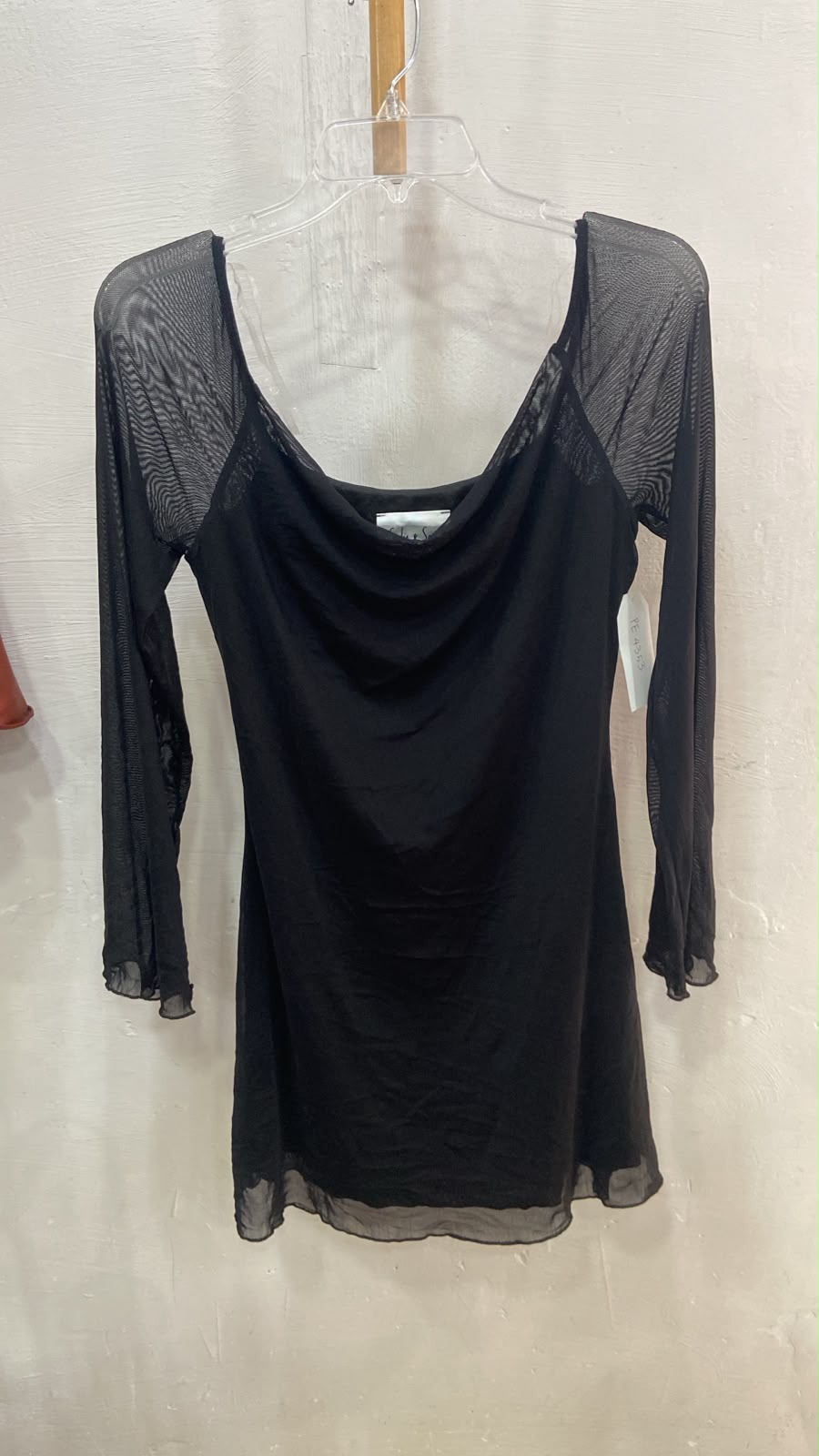 Black Long Sleeve Sheer Top with Drape Detail