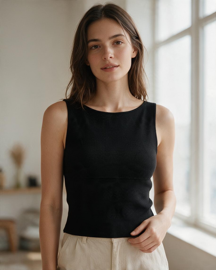 Black Sleeveless Cropped Top with Fitted Design