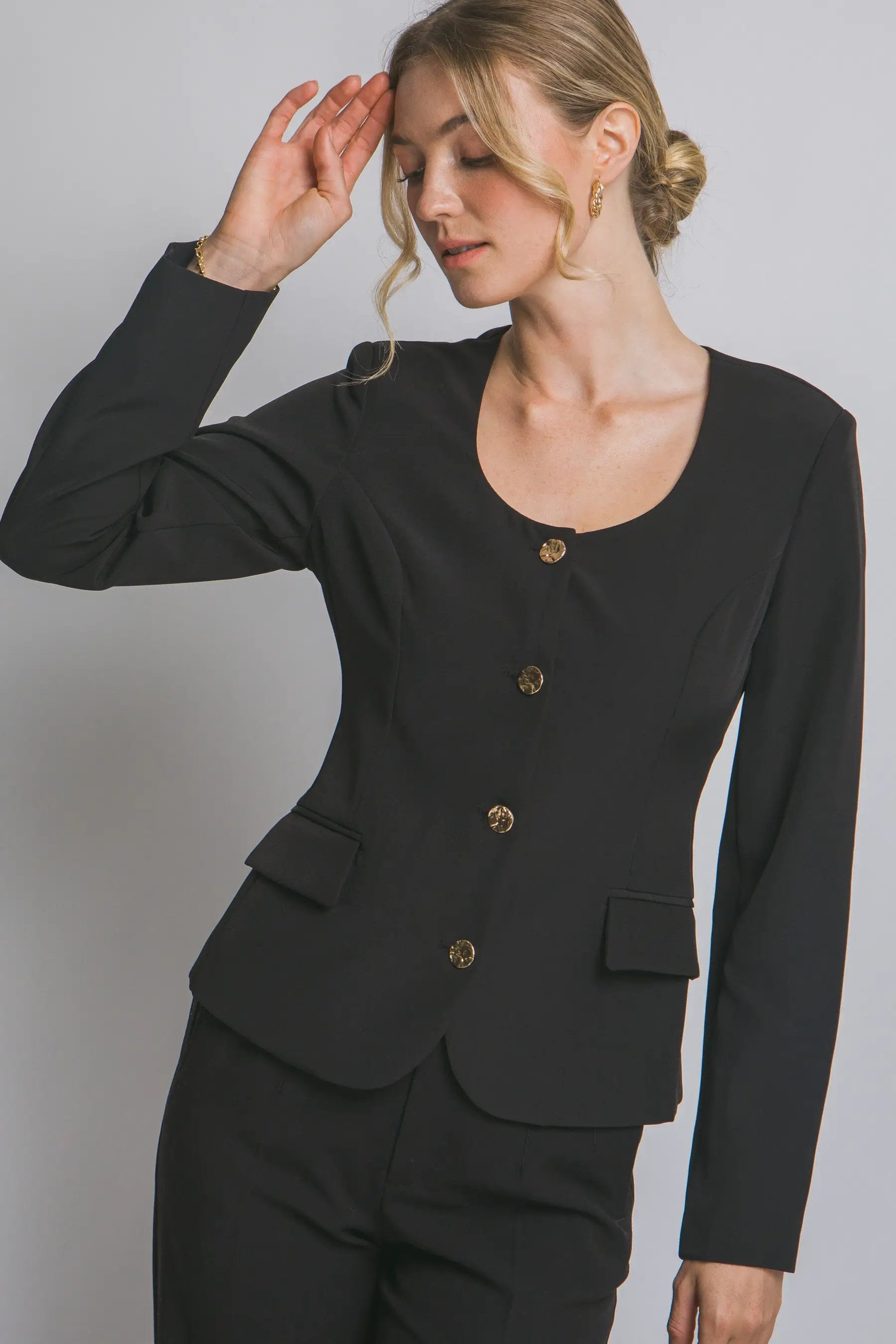 Blazer Blusa Mujer Elegante con Botones Dorados - Estilo Clásico, Color Negro by LOVE TREE