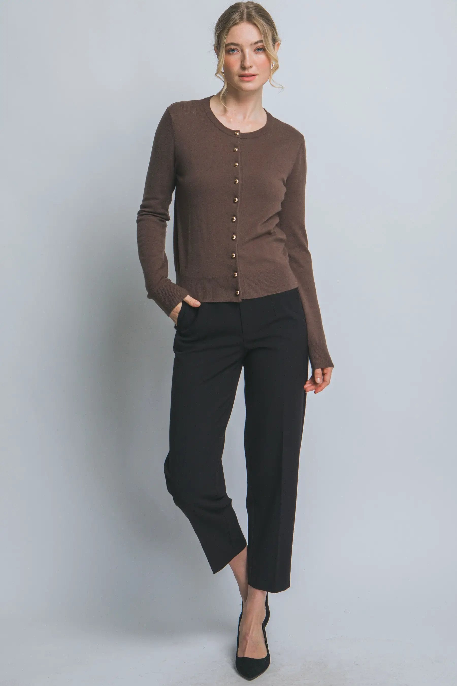 Cárdigan Cafe de Botones Redondos para Mujer by LOVE TREE
