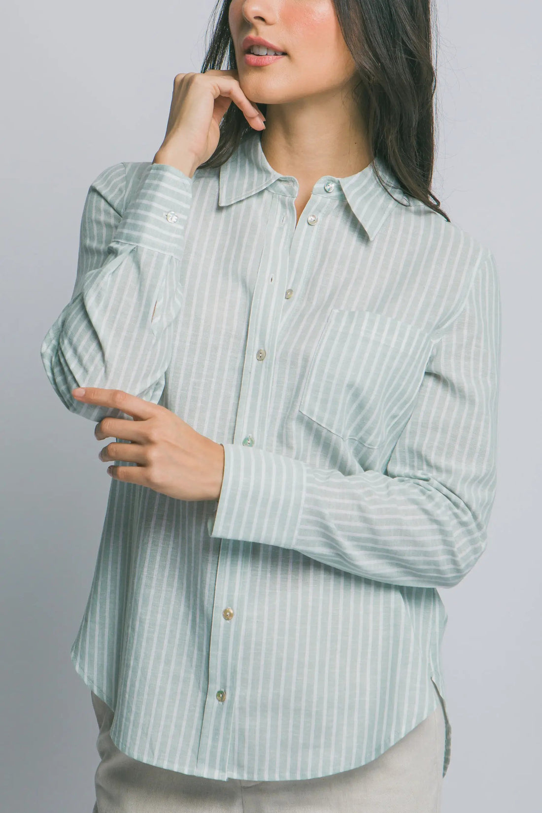 Camisa de Lino a Rayas para Mujer - Estilo Casual y Elegante Azul Manga Larga by LOVE TREE