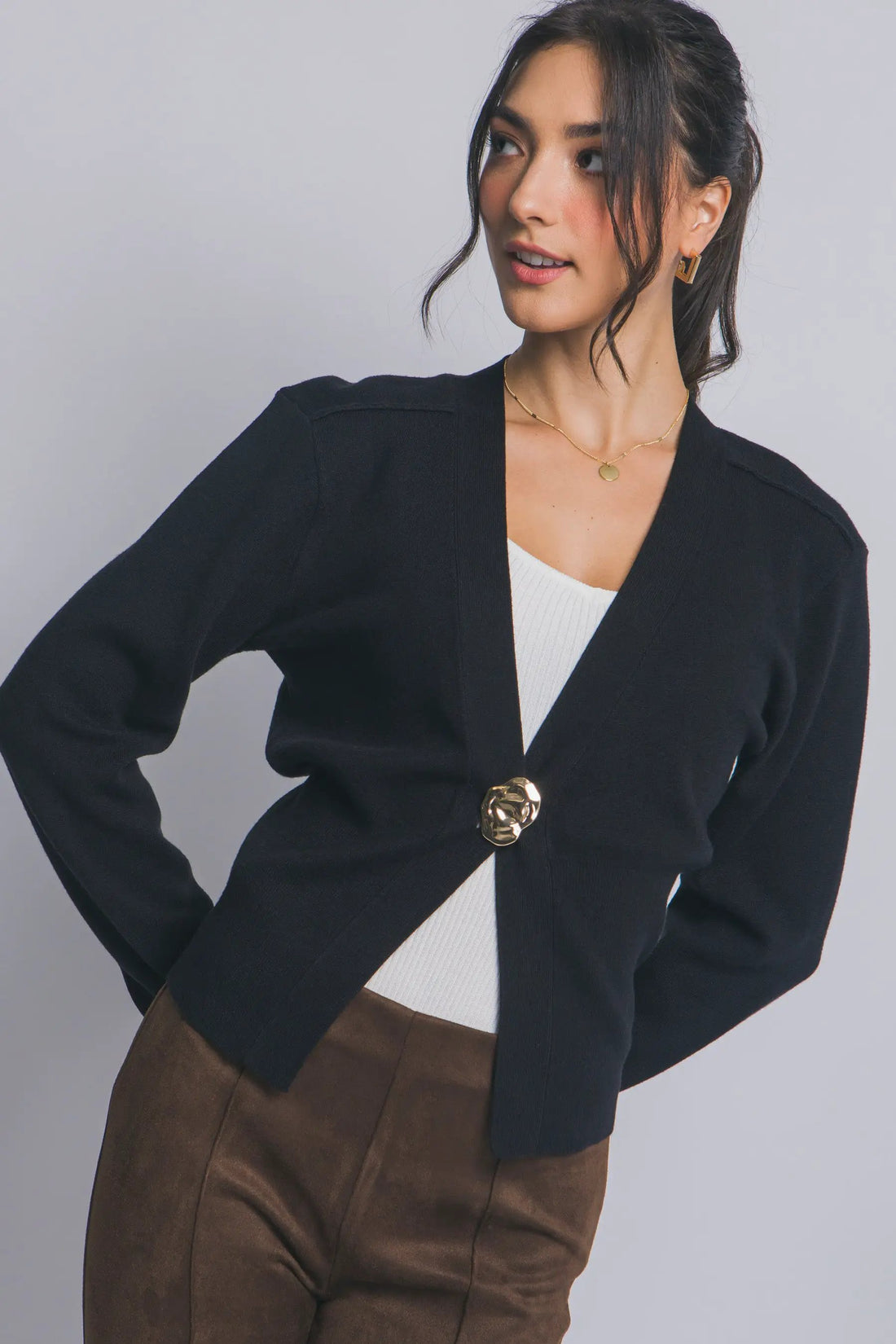 Suéter Cardigan de Dama con Cuello V y Botones dorados by LOVE TREE