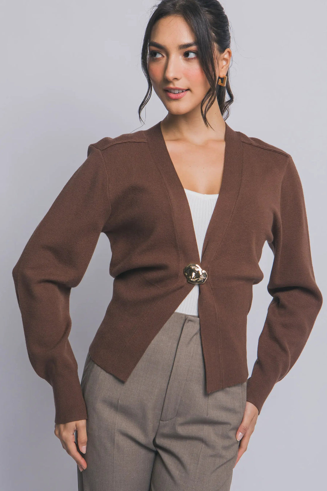 Suéter Cardigan de Dama con Cuello V y Botones dorados by LOVE TREE