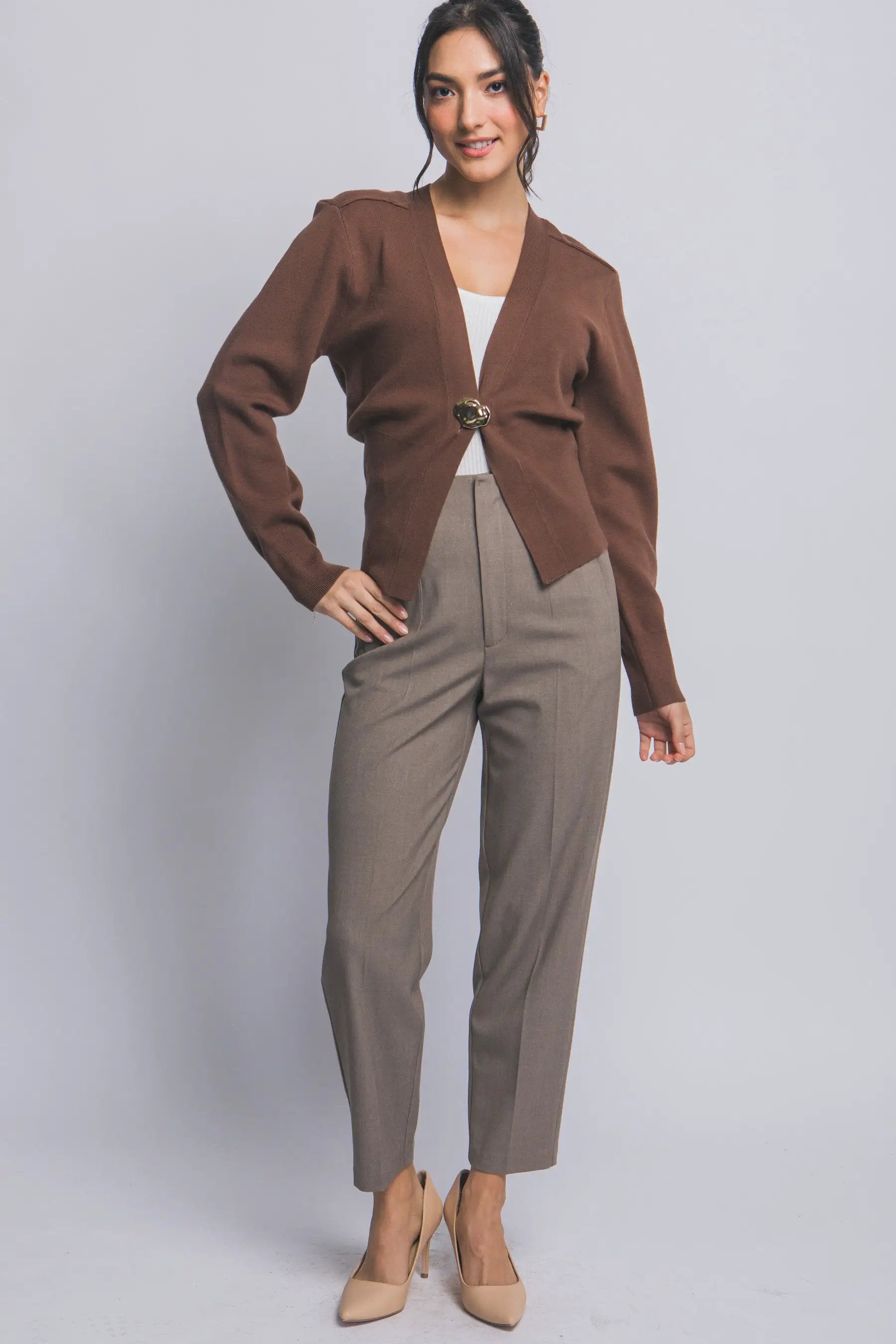 Suéter Cardigan de Dama con Cuello V y Botones dorados by LOVE TREE