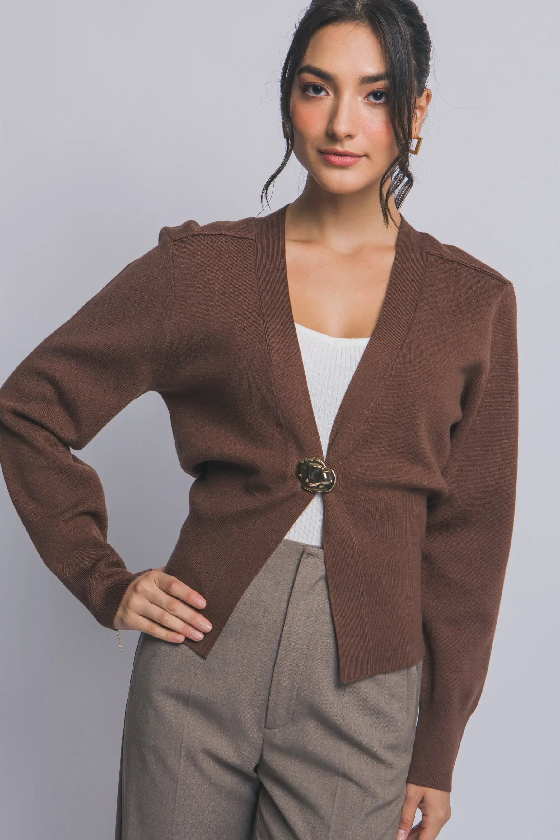 Suéter Cardigan de Dama con Cuello V y Botones dorados by LOVE TREE