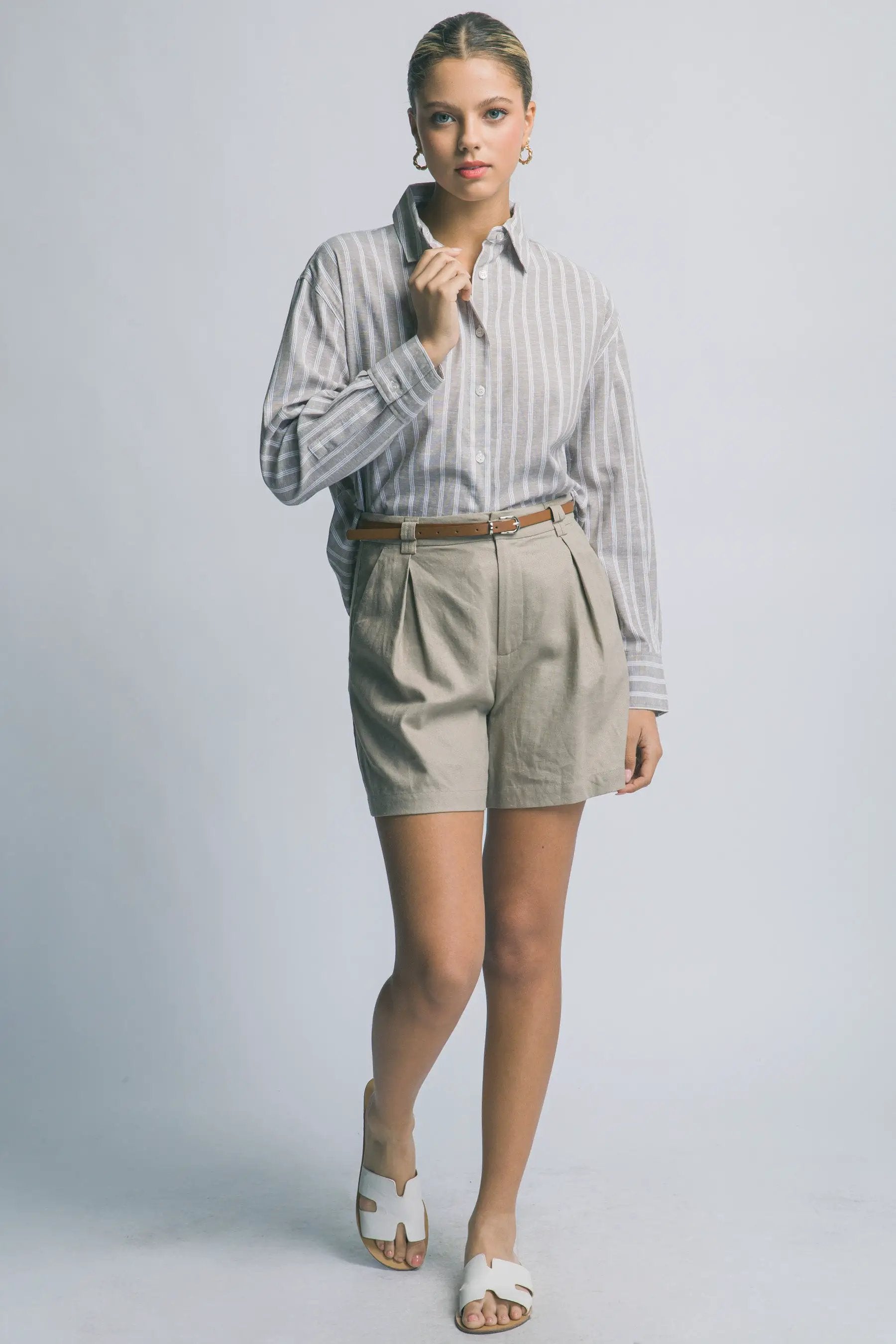 Camisa Oversized de Rayas con Botones Azul Manga Larga by LOVE TREE