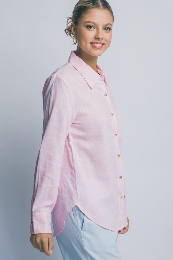 Blusa Camisa Manga Larga Rosa by LOVE TREE