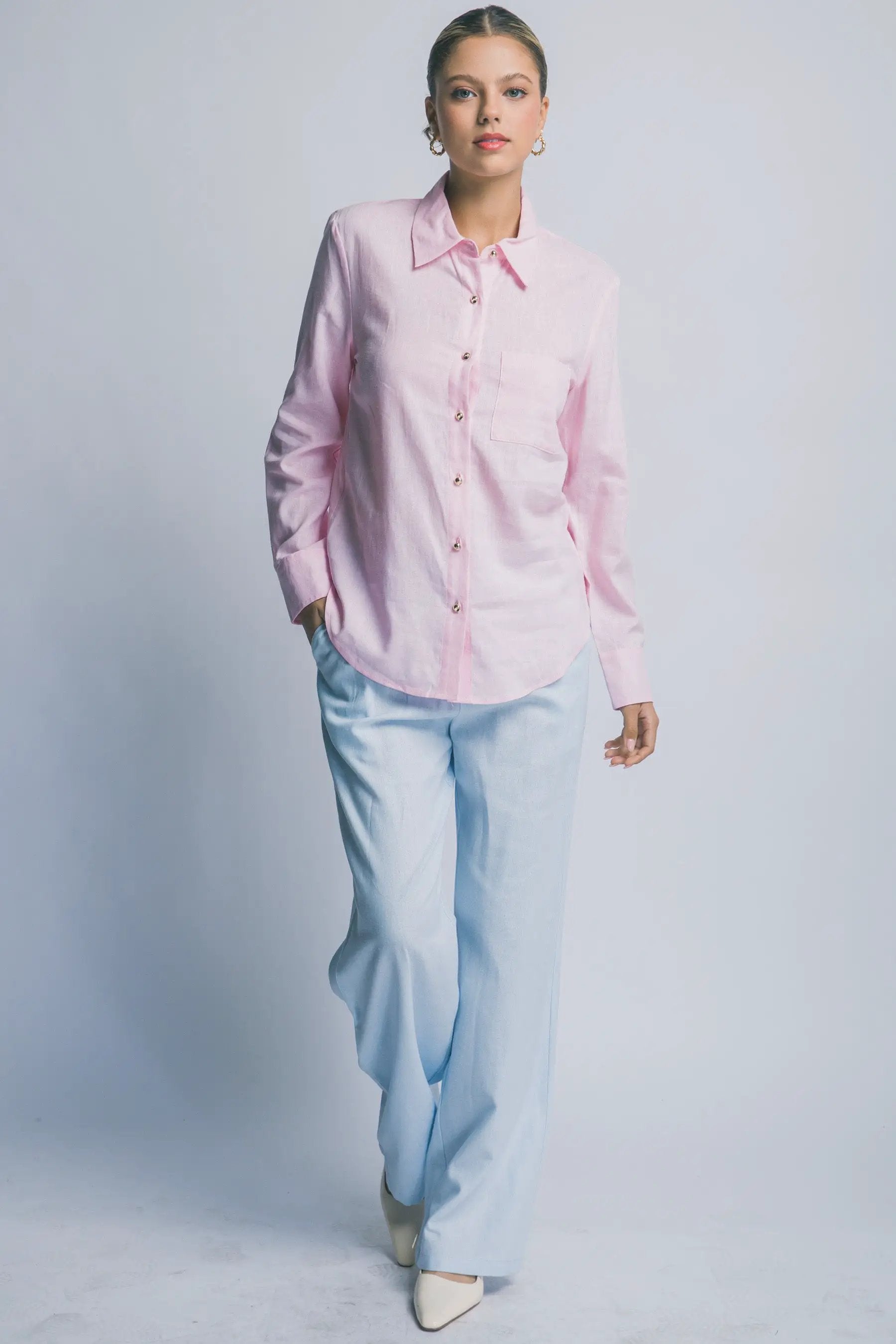 Blusa Camisa Manga Larga Rosa by LOVE TREE