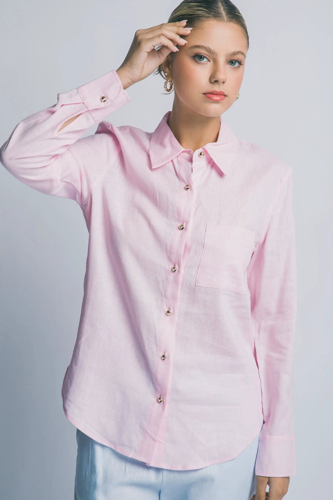 Blusa Camisa Manga Larga Rosa by LOVE TREE