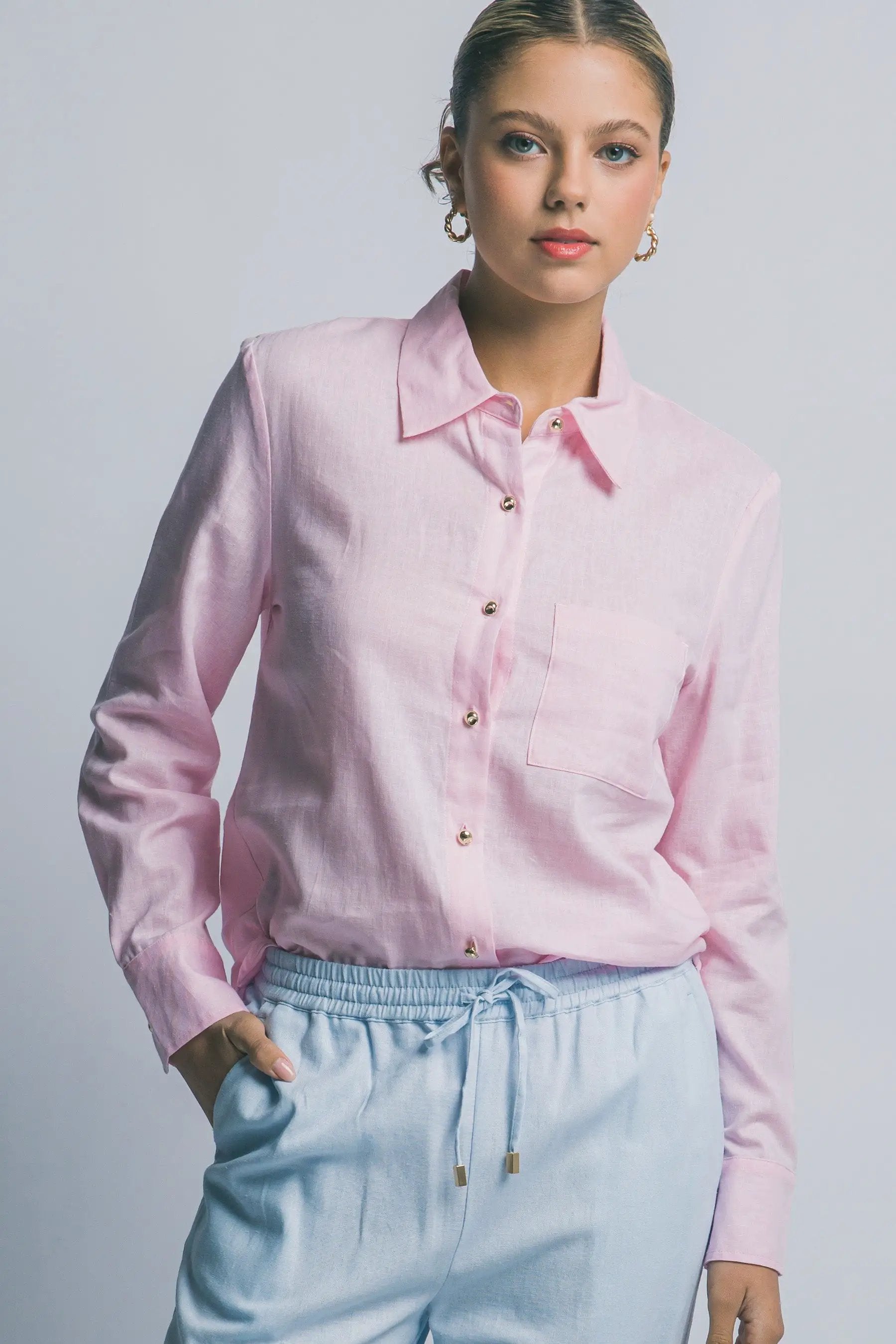 Blusa Camisa Manga Larga Rosa by LOVE TREE