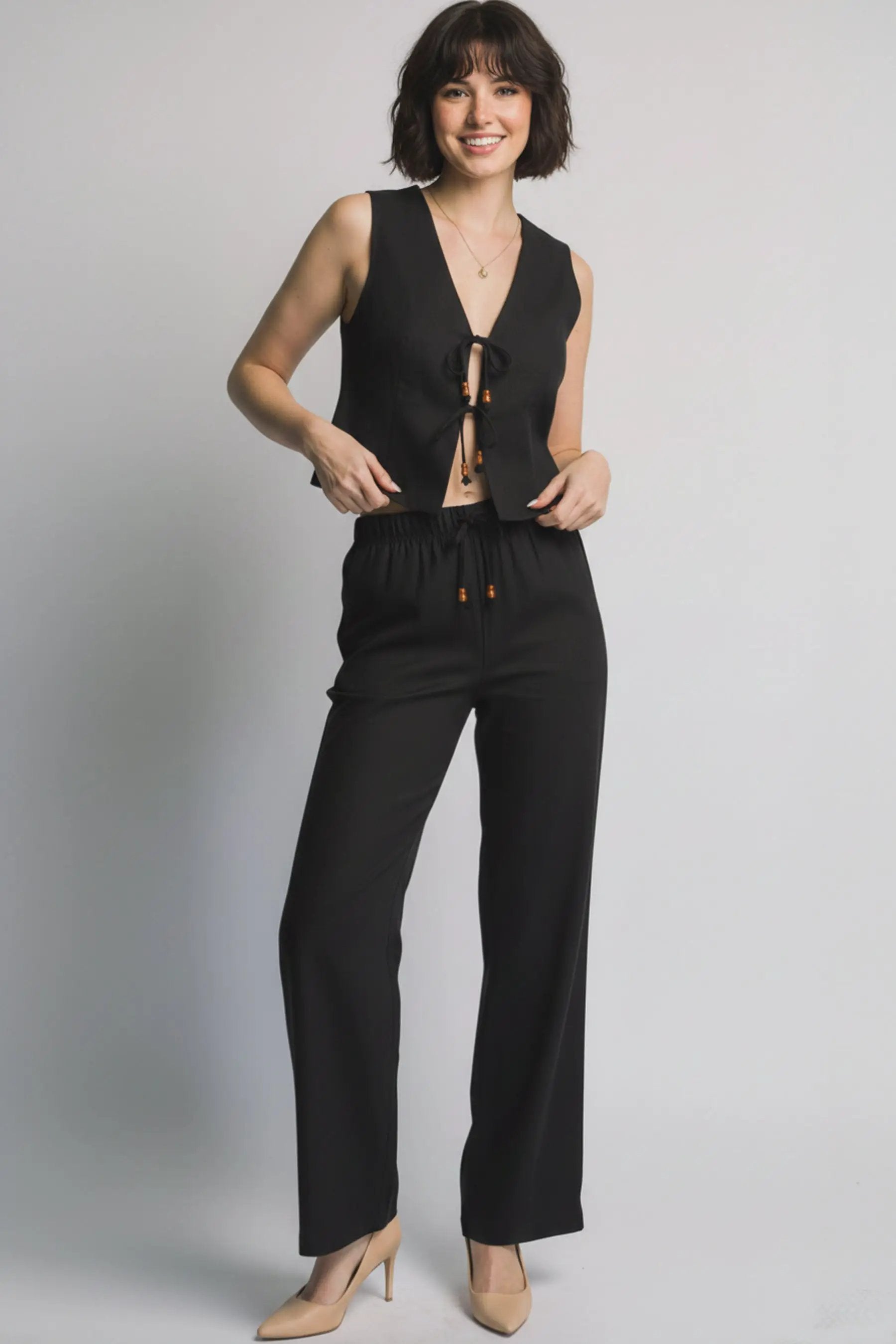Pantalones de Lino Rectos con Cordón - Estilo y Comodidad by LOVE TREE