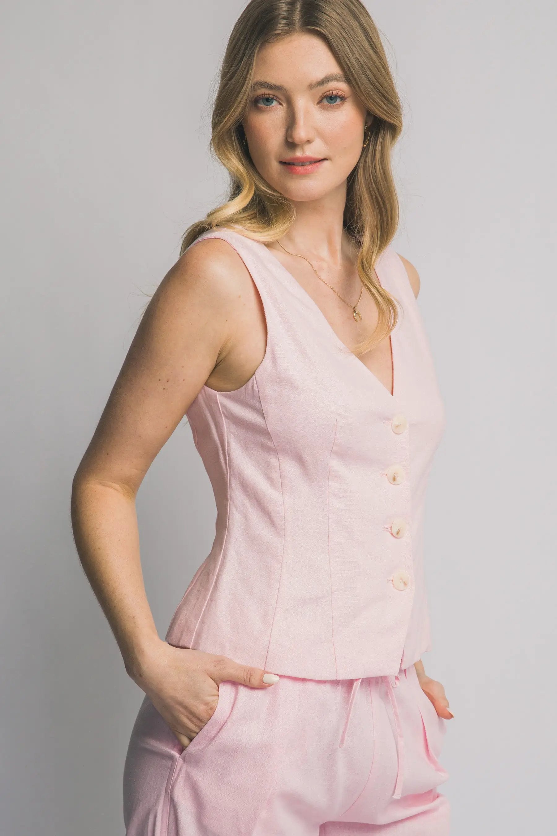 Wholesale V- Neckline Linen Vest 5217VL - LOVE TREE by LOVE TREE