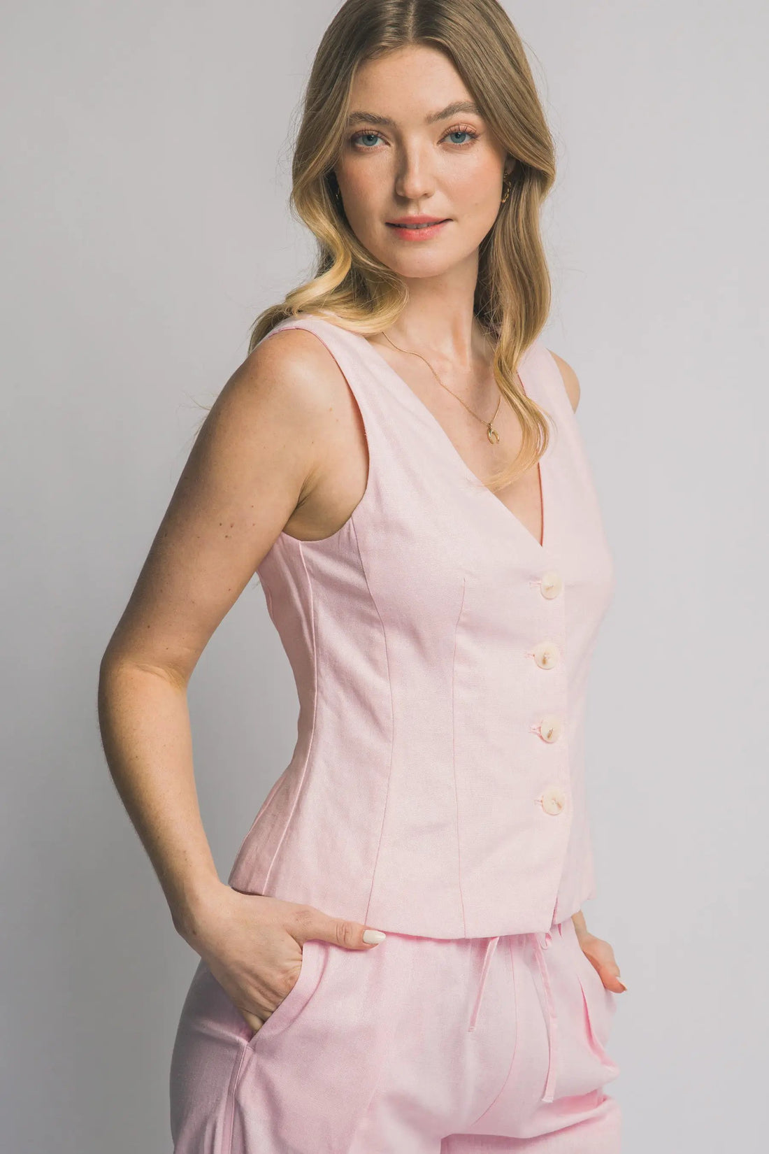 Wholesale V- Neckline Linen Vest 5217VL - LOVE TREE by LOVE TREE